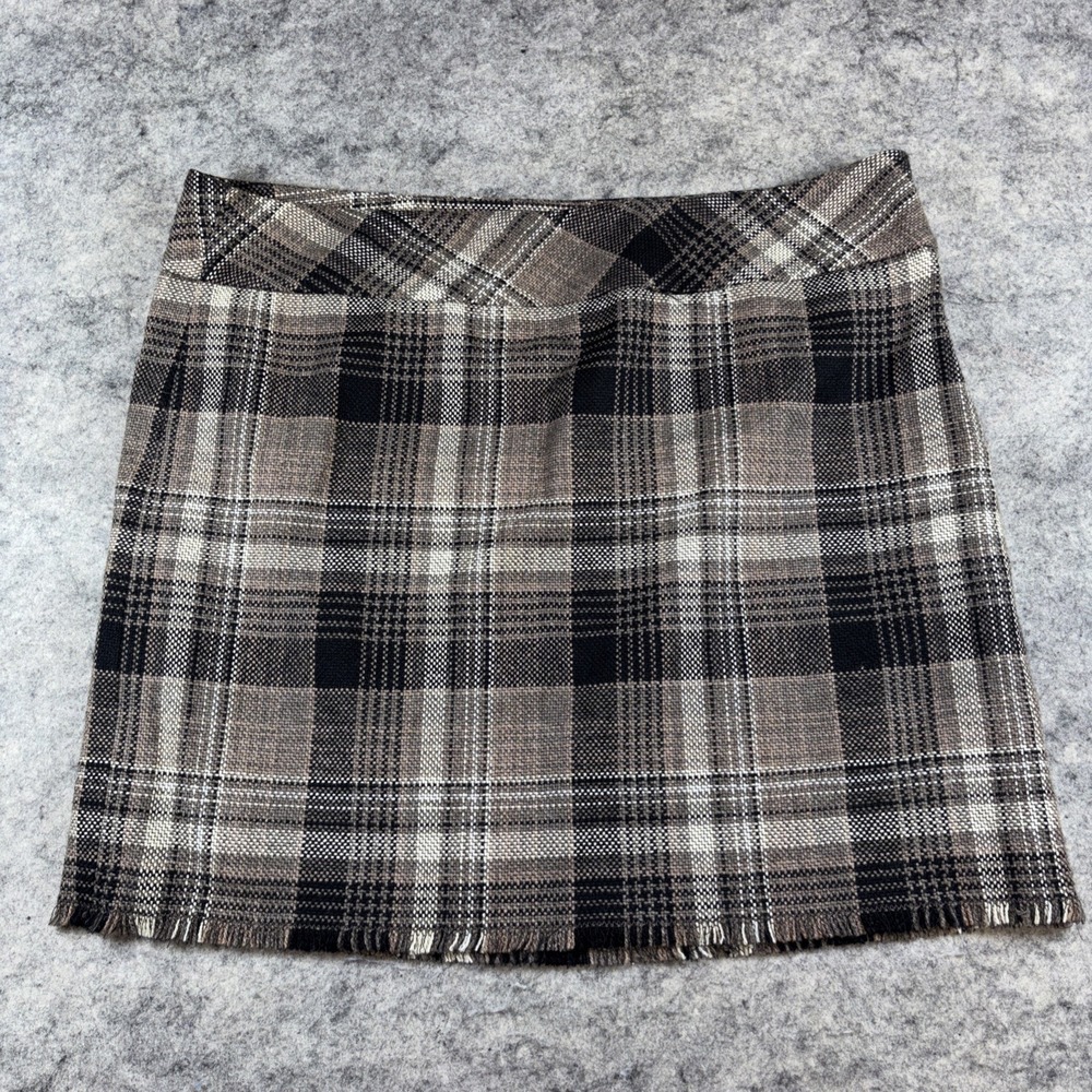 Eddie Bauer Wool Blend Skirt Women's 18 Brown Plaid Fridge Hem Preppy Academia